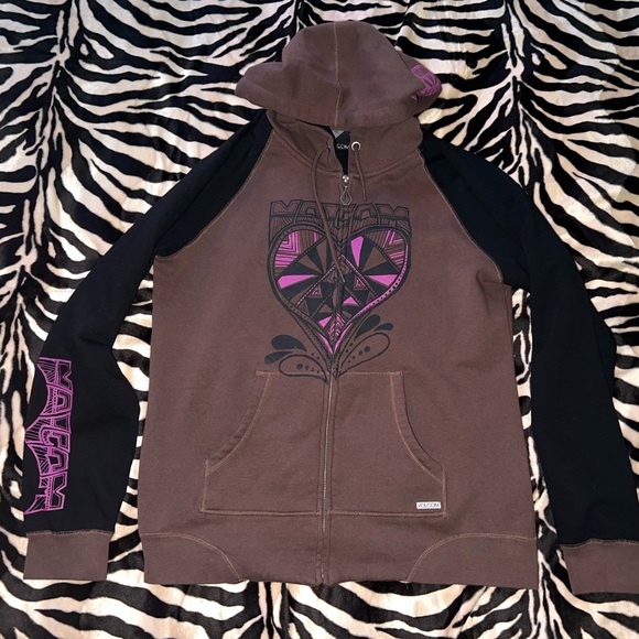 Volcom Zip Brown/Black Hoodie From Eatly 2000’s - Y2K/Surf/Skate - Junior's XL - Picture 1 of 16